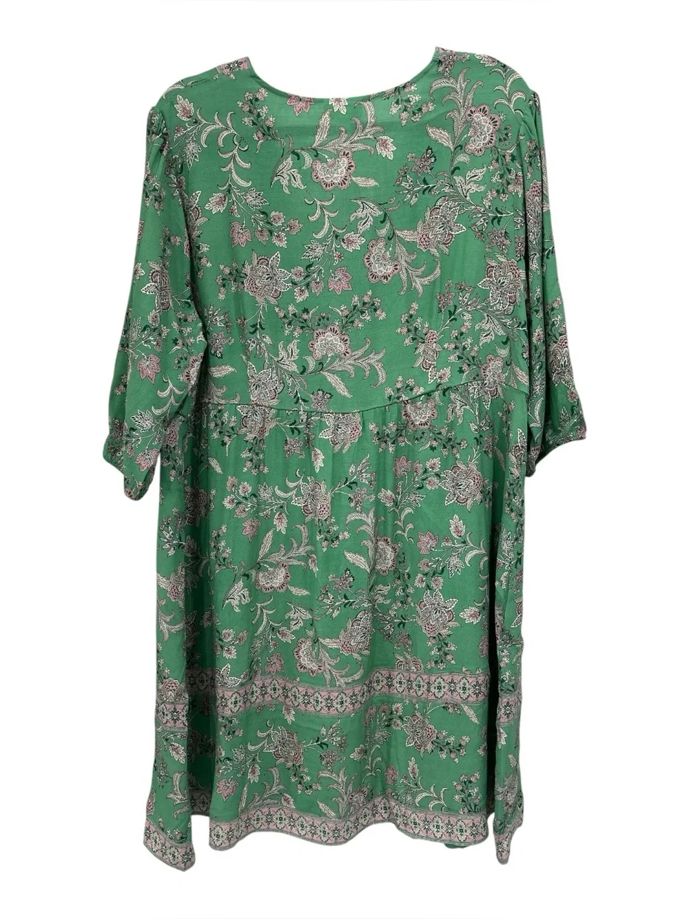 NWT J. Jill Border-Printed Flounced-Hem Green and Pink Floral Dress - XLP